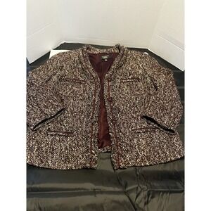 TALBOTS  Wool Blend 3/4 sleeve Button Burgundy Tweed Blazer Petite 14 Career
